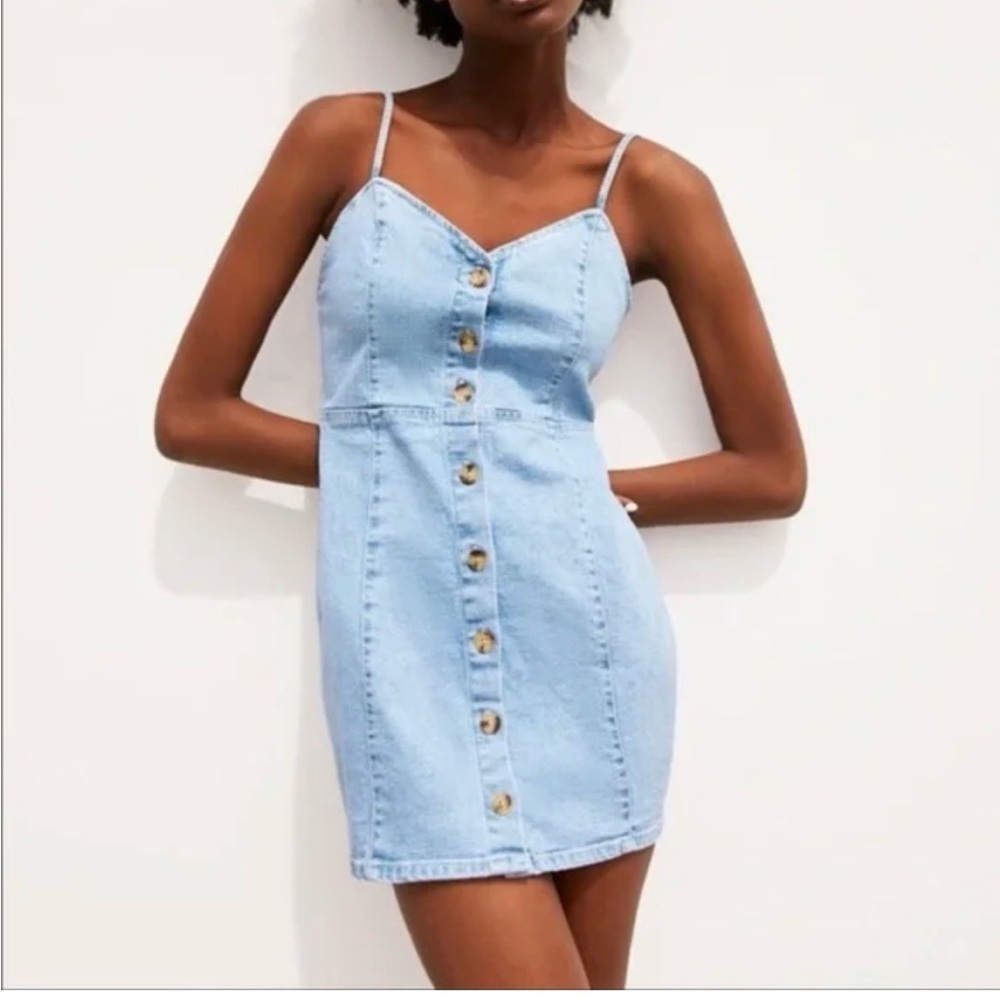 Rare Editions Light Blue Button-Front Mini Dress